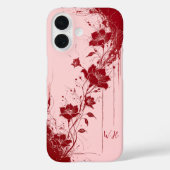 Abstract Grunge Flowers Rood Roze Monogram Case-Mate iPhone Case (Achterkant)