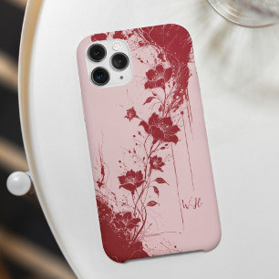 Abstract Grunge Flowers Rood Roze Monogram iPhone 16 Hoesje