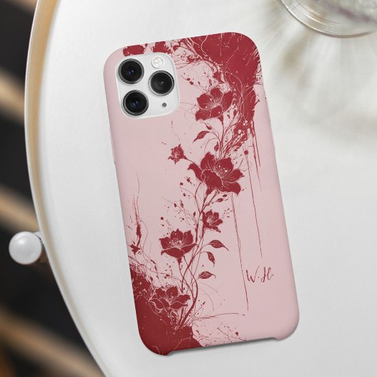 Abstract Grunge Flowers Rood Roze Monogram Case-Mate iPhone Case