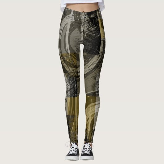 Abstract grunge, monochroom bruin leggings (Voorkant)