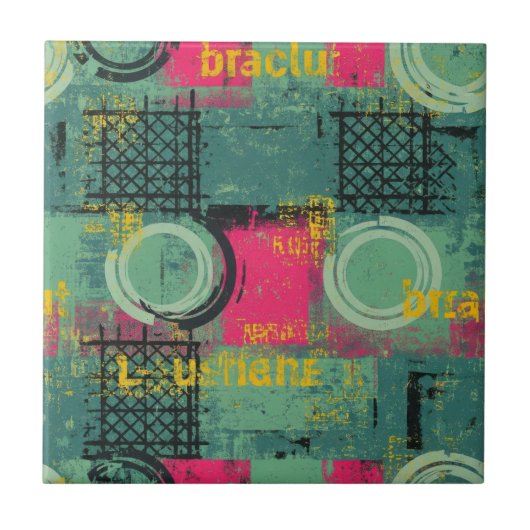 Abstract grungepatroon met geometrische vormen (1) tegeltje (Voorkant)