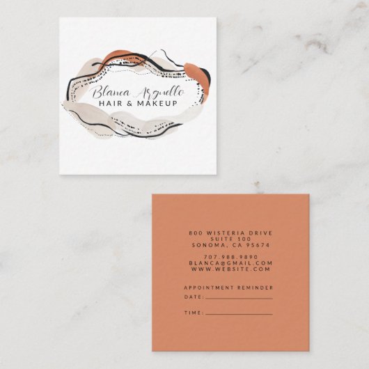 Abstract Haar Make-up Artiest Afspraak & Vierkante Visitekaartje (Voorkant / Achterkant)