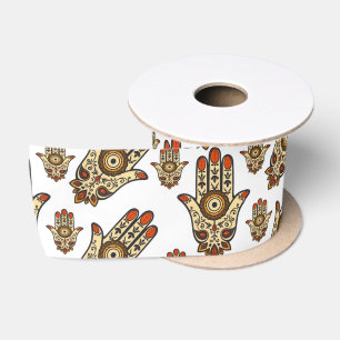 Abstract Hamsa-amulet (Hand van Fatima) patroon Satijnen Lint