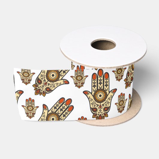 Abstract Hamsa-amulet (Hand van Fatima) patroon Satijnen Lint (Spoel)