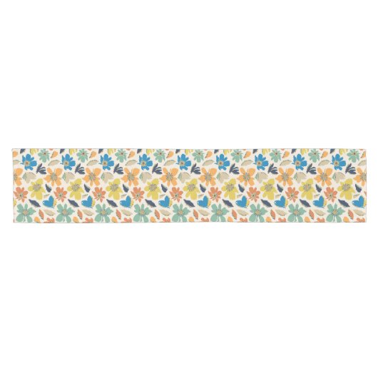 Abstract Hand-Drawn Boho Floral Pattern Korte Tafelloper (Horizontaal)