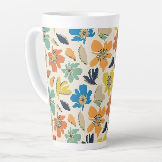 Abstract Hand-Drawn Boho Floral Pattern Latte Mok (Linkerhoek)