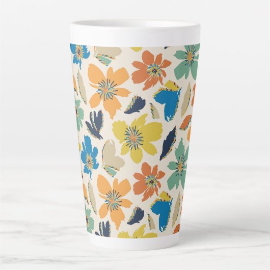 Abstract Hand-Drawn Boho Floral Pattern Latte Mok (Voorkant)