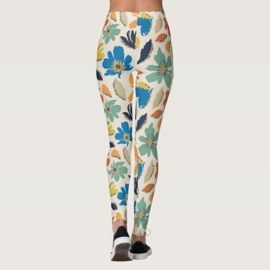 Abstract Hand-Drawn Boho Floral Pattern Leggings (Achterkant)
