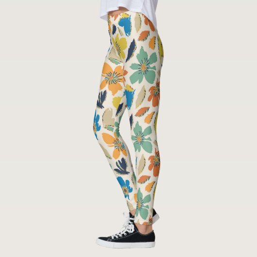 Abstract Hand-Drawn Boho Floral Pattern Leggings (Links)
