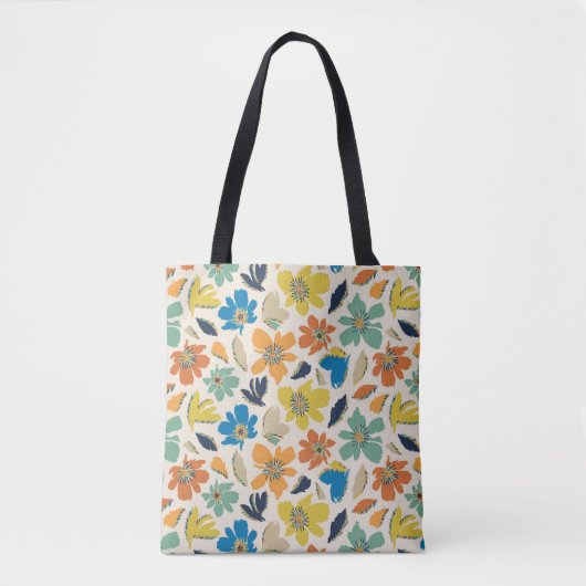Abstract Hand-Drawn Boho Floral Pattern Tote Bag (Voorkant)