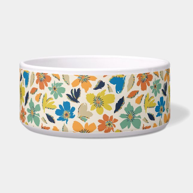 Abstract Hand-Drawn Boho Floral Pattern Voerbakje (Voorkant)