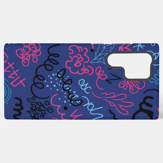 Abstract Hand-Drawn Scribble Pattern on Blue Samsung Galaxy Hoesje (Achterkant horizontaal)