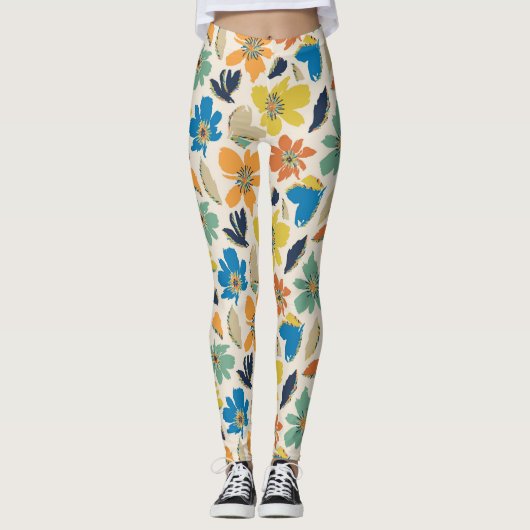 Abstract handgetekend boho bloemmotief leggings (Voorkant)