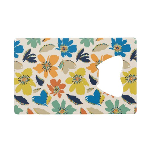Abstract handgetekend boho bloempatroon creditkaart flessenopener (Achterkant Horizontaal)
