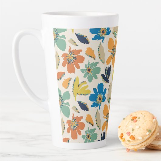 Abstract handgetekend boho bloempatroon latte mok (In situ)