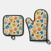 Abstract handgetekend boho bloempatroon ovenwant & pannenlap set (Voorkant)