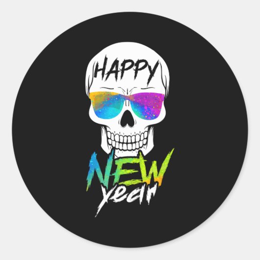 Abstract Happy New Skull Year  Ronde Sticker (Voorkant)