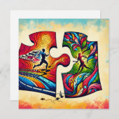 Abstract hardloopkoppel kussen valentijnscadeau feestdagenkaart (Voorkant / Achterkant)