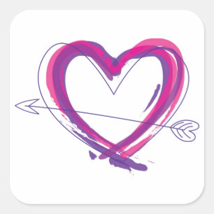 Abstract hart in paars en roze vierkante sticker