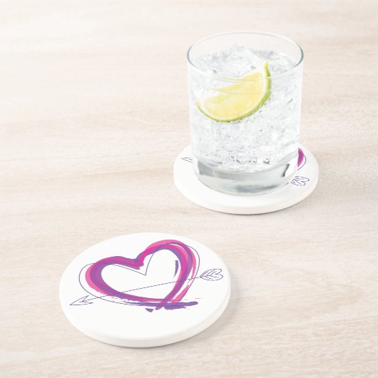 Abstract hart in paars en roze zandsteen onderzetter (Zijkant)