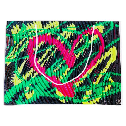 Abstract Hart Neon Schilderij Print Gift Bag Groot Cadeauzakje (Voorkant)