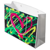 Abstract Hart Neon Schilderij Print Gift Bag Groot Cadeauzakje (Achterkant Gekanteld)