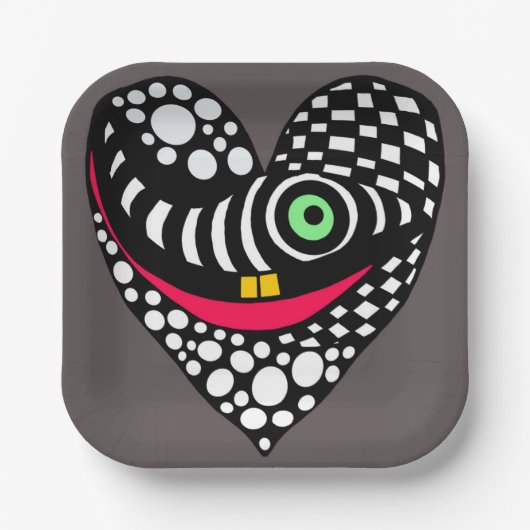 Abstract hart op grijs papieren bordje (Voorkant)