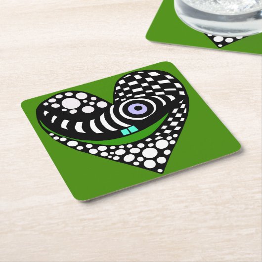 Abstract hart op groen kartonnen onderzetters (Schuin)