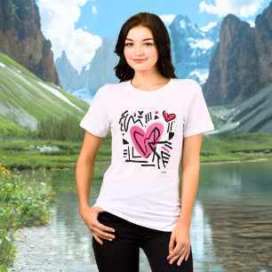 Abstract Hart T-Shirt - Modern Roze Zwart Liefde
