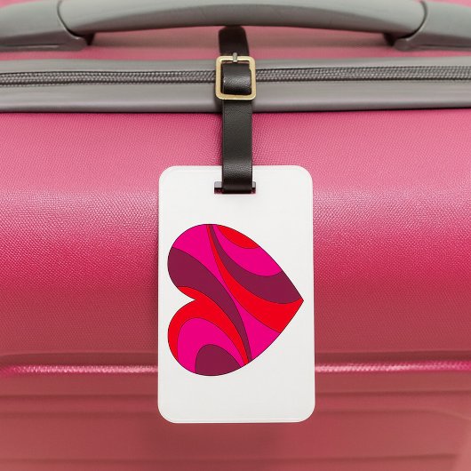 Abstract Hart Vet Rood En Roze Wervelpatroon Bagagelabel