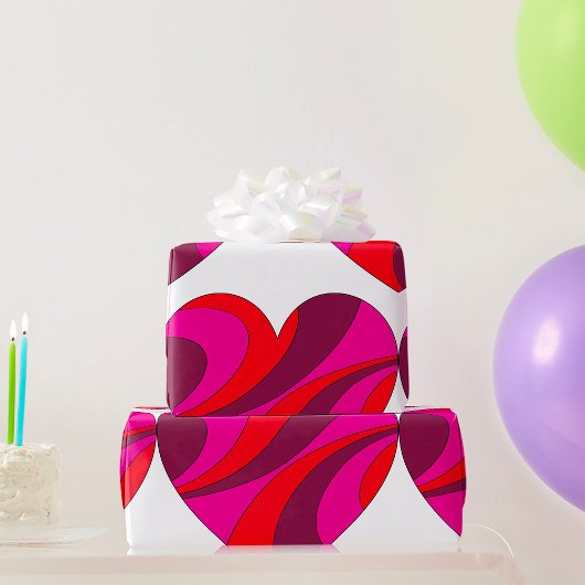 Abstract Hart Vet Rood En Roze Wervelpatroon Cadeaupapier