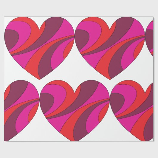Abstract Hart Vet Rood En Roze Wervelpatroon Cadeaupapier (Vlak)