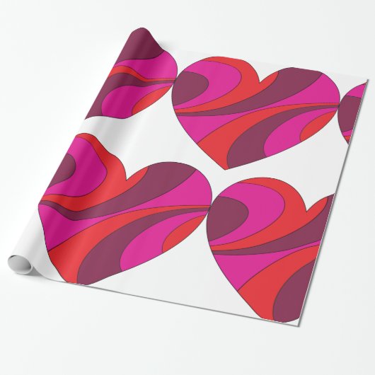 Abstract Hart Vet Rood En Roze Wervelpatroon Cadeaupapier (Uitgerold)