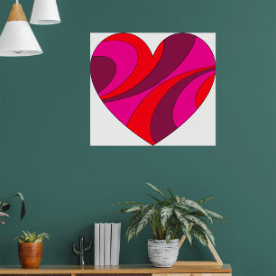 Abstract Hart Vet Rood En Roze Wervelpatroon Poster