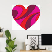 Abstract Hart Vet Rood En Roze Wervelpatroon Poster (Thuiskantoor)