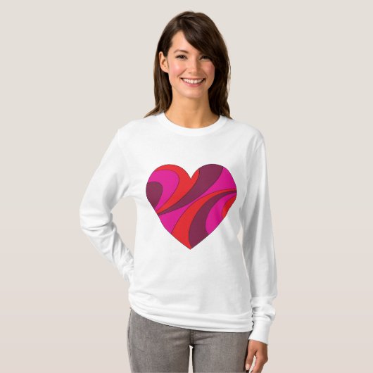 Abstract Hart Vet Rood En Roze Wervelpatroon T-shirt (Voorkant volledig)