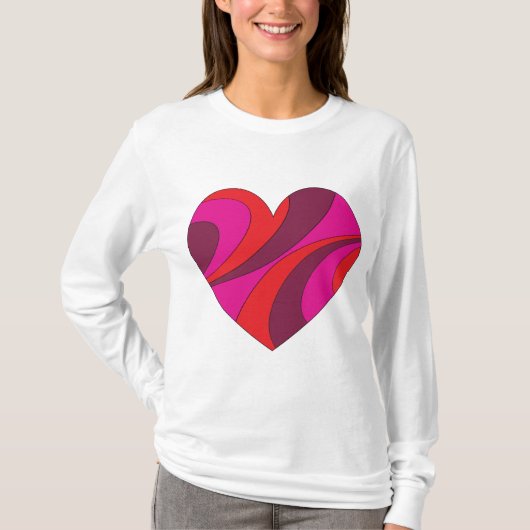 Abstract Hart Vet Rood En Roze Wervelpatroon T-shirt (Voorkant)