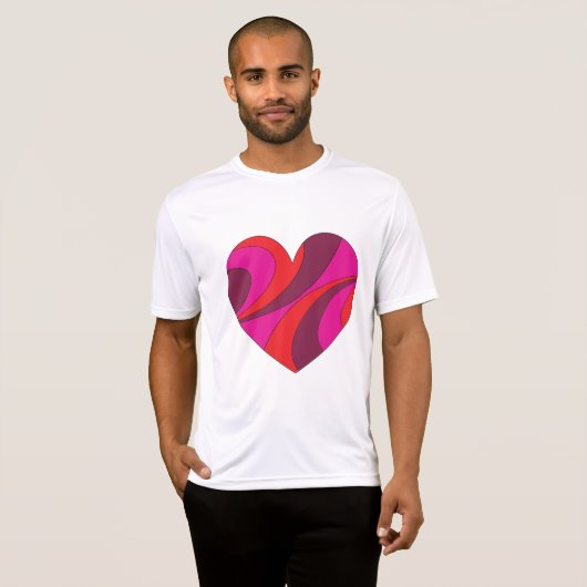 Abstract Hart Vet Rood En Roze Wervelpatroon T-shirt (Voorkant volledig)
