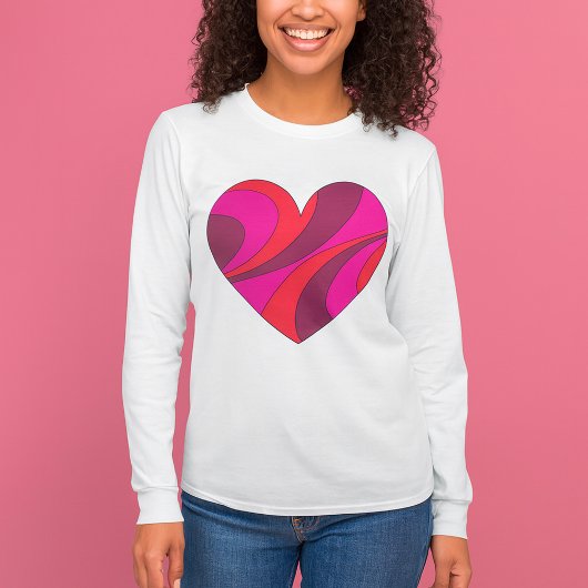 Abstract Hart Vet Rood En Roze Wervelpatroon T-shirt