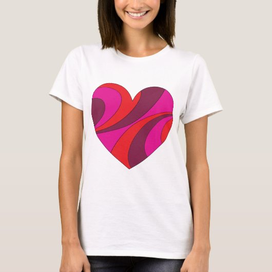 Abstract Hart Vet Rood En Roze Wervelpatroon T-shirt (Voorkant)