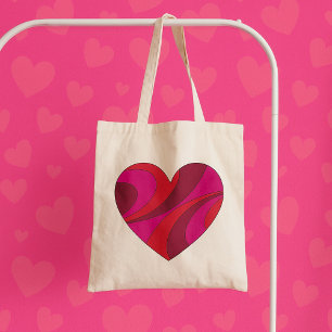 Abstract Hart Vet Rood En Roze Wervelpatroon Tote Bag