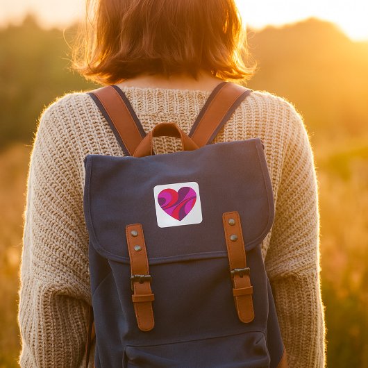 Abstract Hart Vet Rood En Roze Wervelpatroon Vierkante Sticker