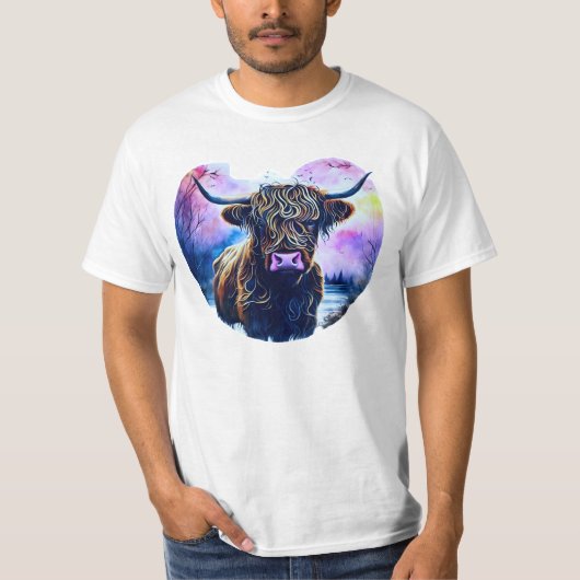Abstract hartvormig hoogland Koe schilderij T-shirt (Voorkant)
