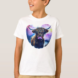 Abstract hartvormig hoogland Koe schilderij T-shirt