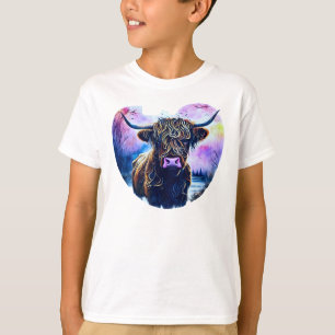 Abstract hartvormig hoogland Koe schilderij T-shirt