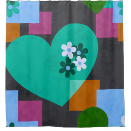 Abstract Heart Floral Art Douchegordijn
