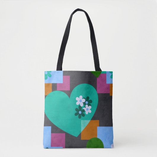 Abstract Heart & Geometric Floral Tote Bag (Voorkant)