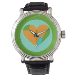 Abstract Heart Green Teal Orange Circle Horloge