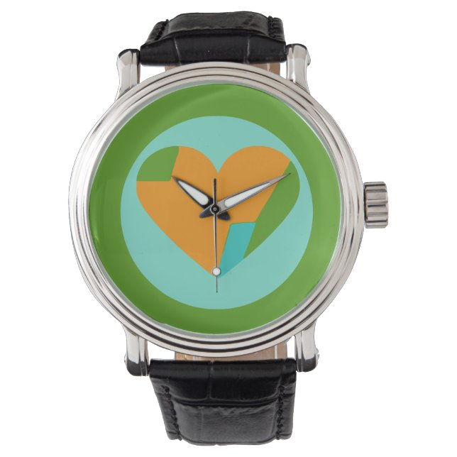 Abstract Heart Green Teal Orange Circle Horloge (Voorkant)