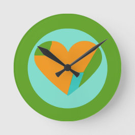 Abstract Heart Green Teal Orange Circle Ronde Klok